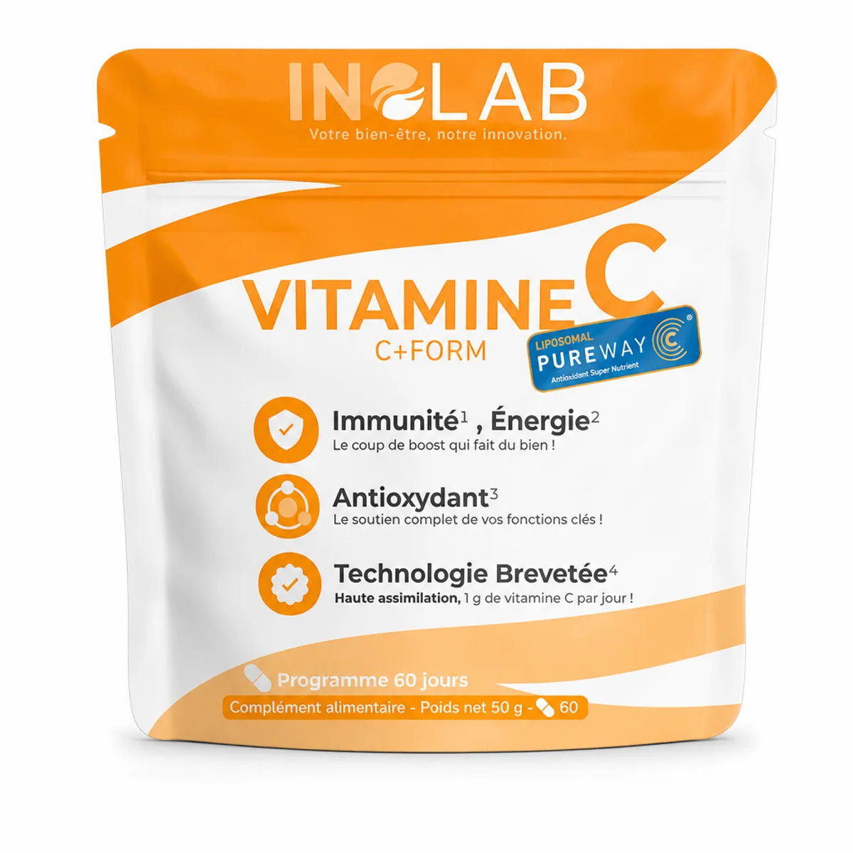 C+Form Vitamine C Liposomale 1000 mg Inolab 60 gélules sur fond blanc