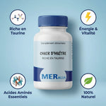 Chair d'huîtres MERalia 60 gélules avec bénéfices : taurine, énergie, acides aminés, 100% naturel