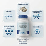 Chair d'huîtres MERalia 60 gélules avec infographie taurine, acides aminés et oligo-éléments marins