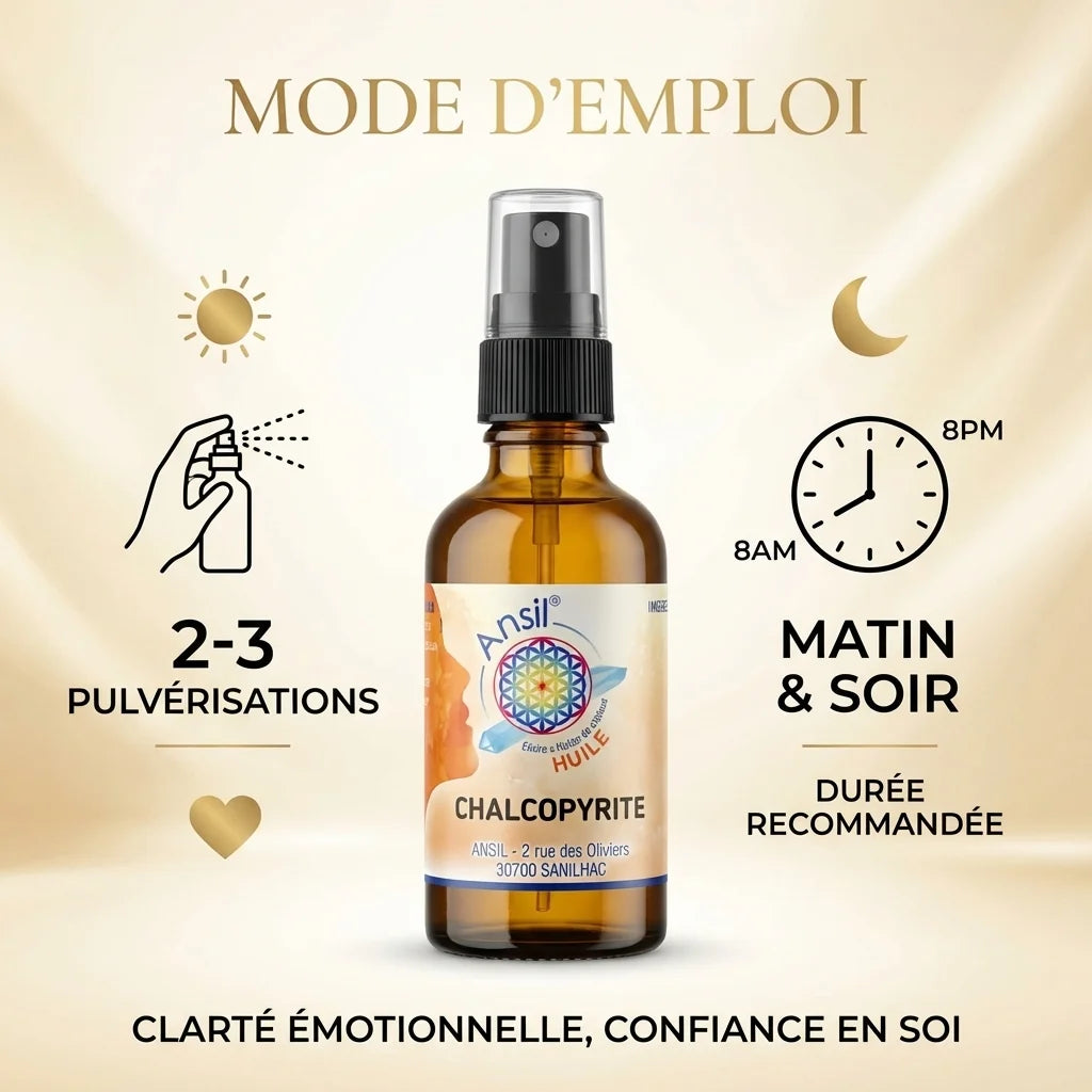 Chalcopyrite huile cristal 50ml Ansil flacon spray mode emploi matin soir