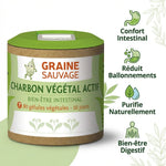 Charbon végétal actif 80 gélules Graine Sauvage avec bénéfices digestifs et anti-ballonnements