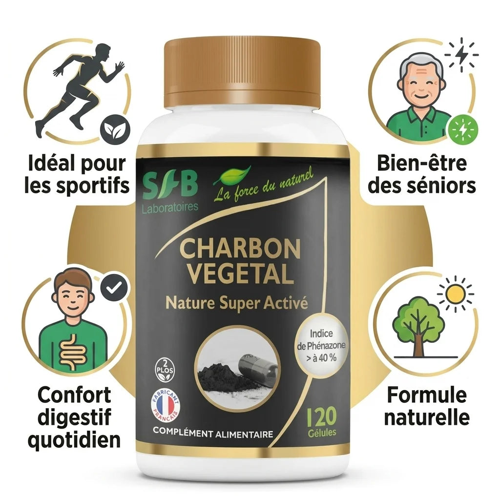 Charbon Végétal Activé 120 gélules SFB Laboratoires - Confort digestif naturel pour sportifs