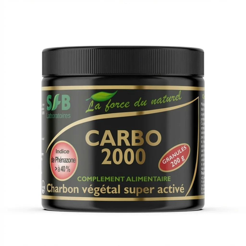 Charbon végétal activé CARBO 2000 granulés 200g SFB Laboratoires pot noir