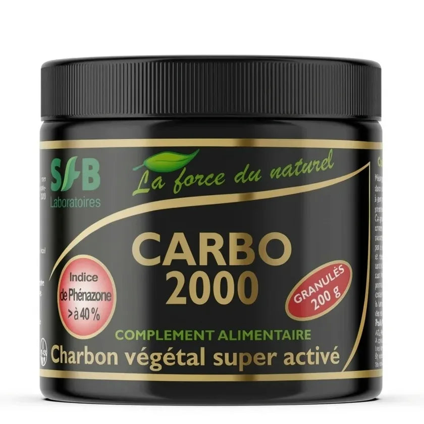 Charbon végétal activé CARBO 2000 granulés 200g SFB Laboratoires pot noir
