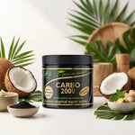 Charbon végétal activé CARBO 2000 poudre 100g avec noix de coco et feuilles vertes