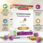 Superdiet Chardon Marie Bio 20 ampoules 15ml avec bénéfices hépatiques, détoxification et antioxydants