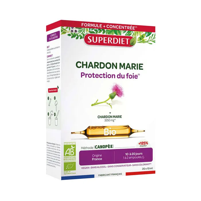 Une boite de Chardon Marie Bio de 20 ampoules de 15 ml de Superdiet