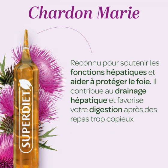 Les bienfaits sur le foie des ampoules de Chardon Marie Bio de Superdiet