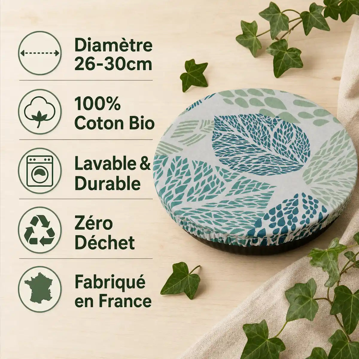 Charlotte alimentaire ronde Angie Be Green taille L coton bio zéro déchet fabriqué France