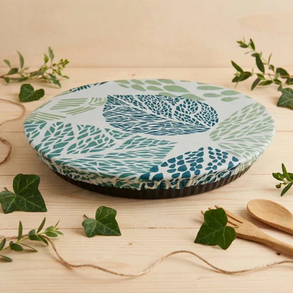 Charlotte alimentaire ronde Taille L Angie Be Green avec motif feuilles sur bois naturel