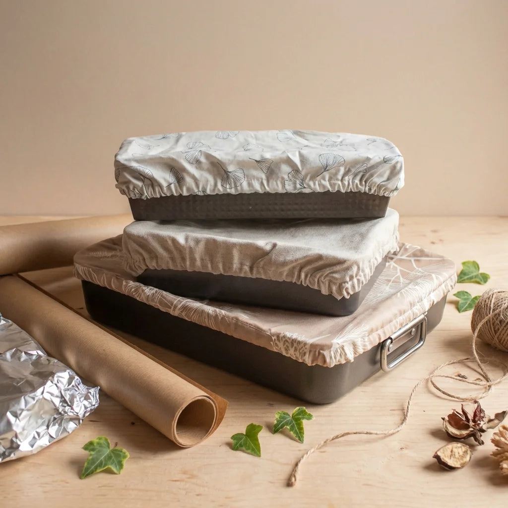 Trio de charlottes rectangulaires Angie Be Green S/M/L en emballage écologique kraft et argent