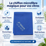 Chiffon microfibre JP Nature pour vitres sans traces, écologique et économique avec infographie des 4 avantages