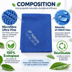 Chiffon magique JP Nature pour vitres, microfibre écologique réutilisable avec composition détaillée
