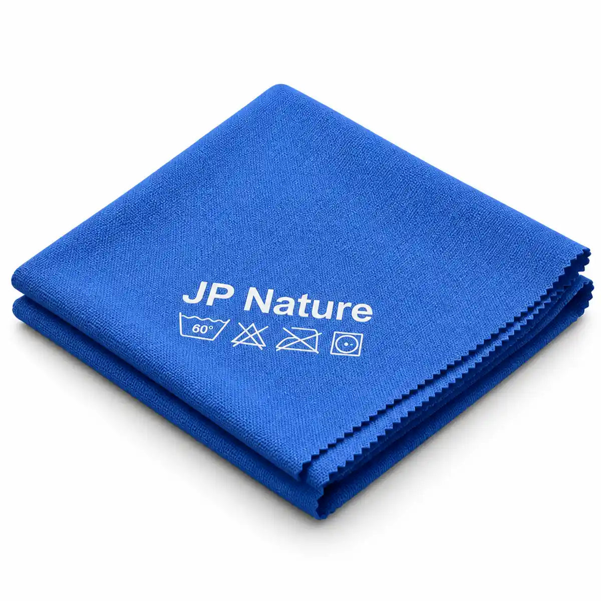 Chiffon microfibre magique bleu JP Nature pour vitres avec logo blanc