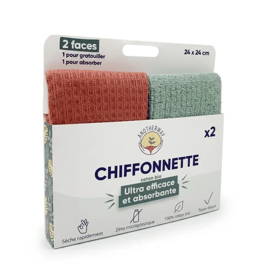 Chiffonettes lavables Anotherway lot de 2 terracotta et sage green, 24x24cm, double face
