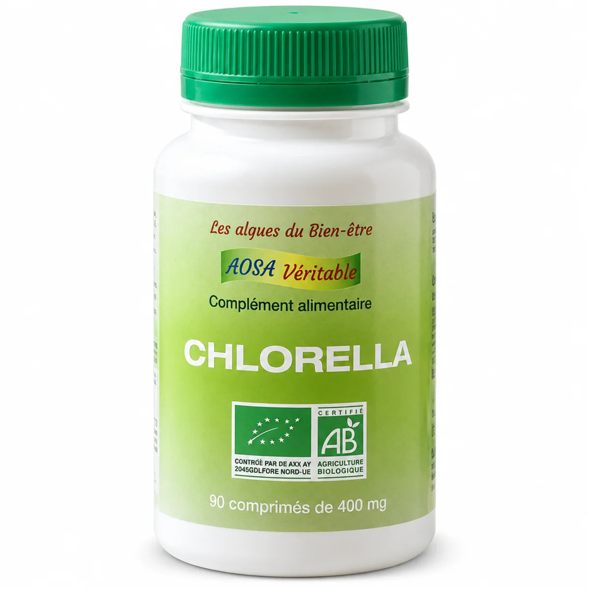 Chlorella bio Aosa Véritable 90 comprimés de 400 mg - complément alimentaire certifié AB