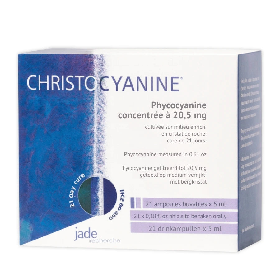 Boîte de 21 ampoules de christocyanine phycocyanine concentrée à 20,5mg de la marque Jade recherche