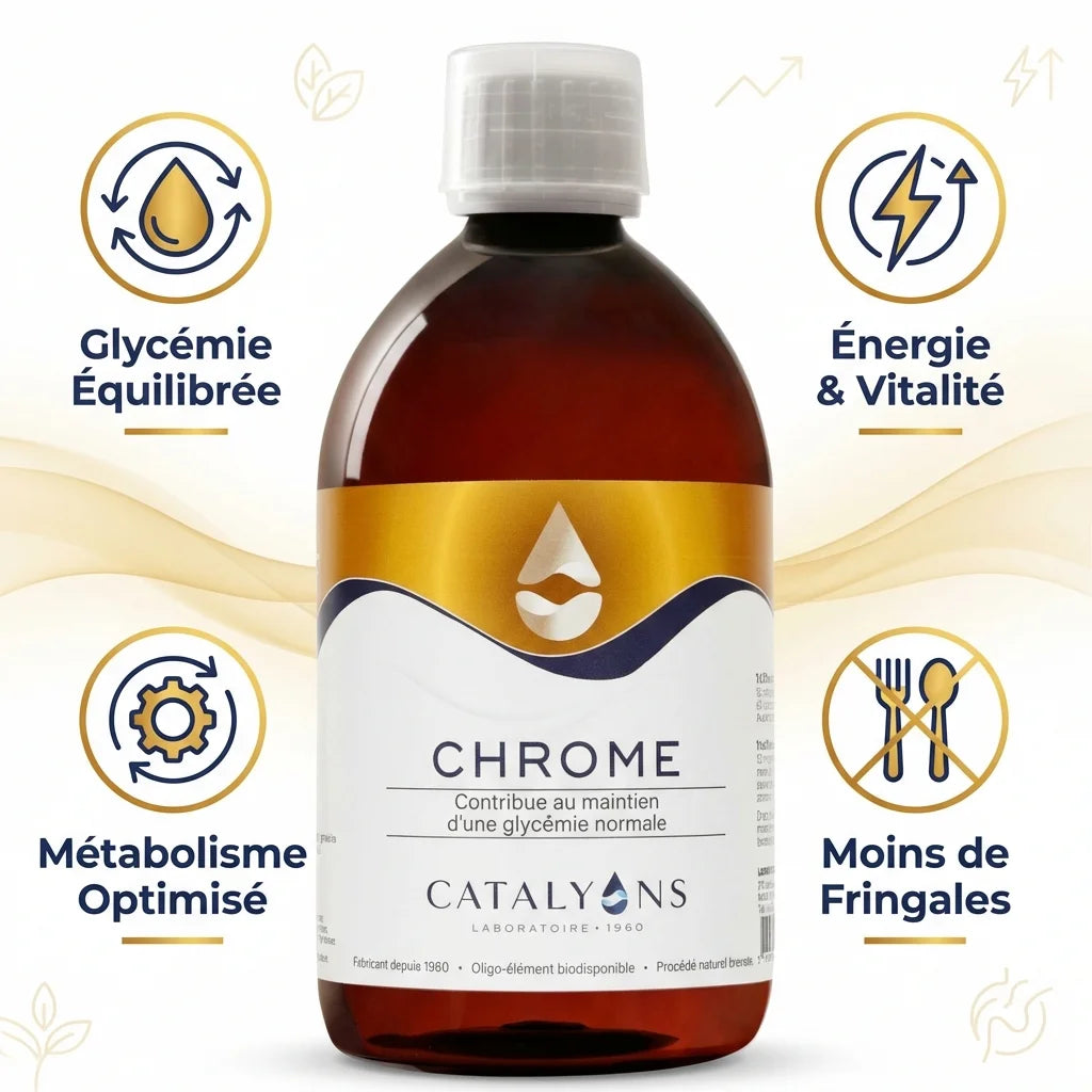 Chrome Catalyons 500ml flacon avec bénéfices : glycémie, énergie, métabolisme et appétit
