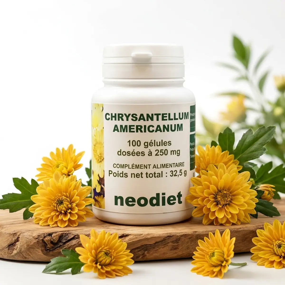 Chrysantellum Americanum Neodiet 100 gélules avec fleurs dorées et feuilles vertes