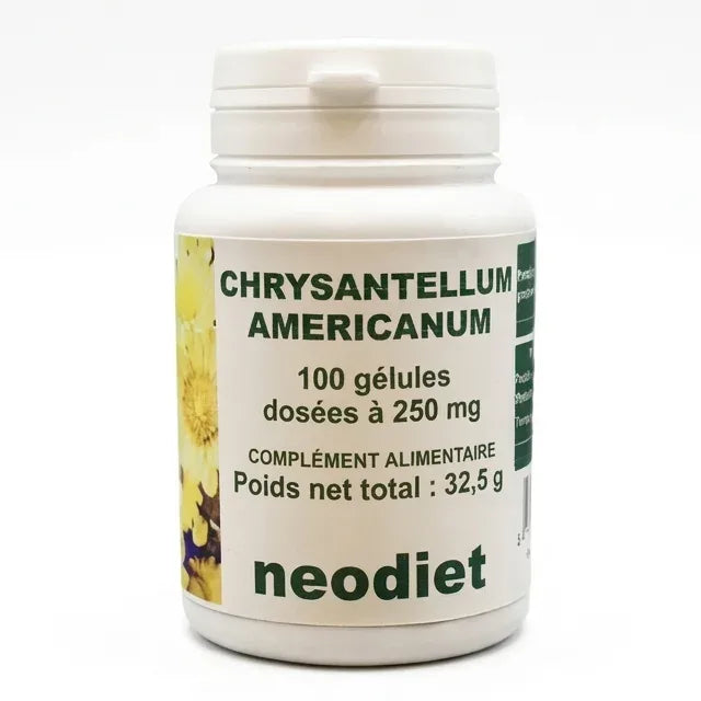 Chrysantellum Americanum 100 gélules Neodiet 250mg bouteille blanche fond blanc