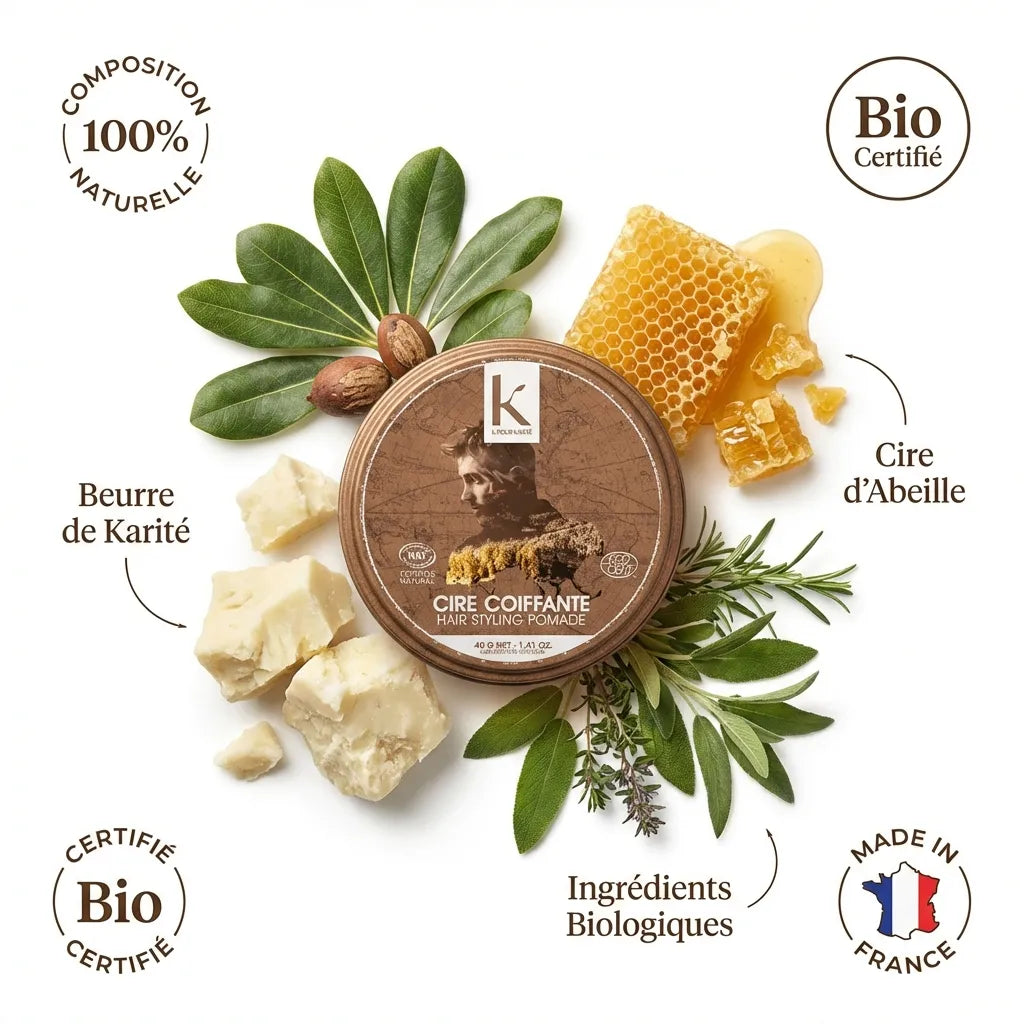 Cire coiffante bio K pour Karité 40gr avec ingrédients naturels : karité, cire abeille certifiée