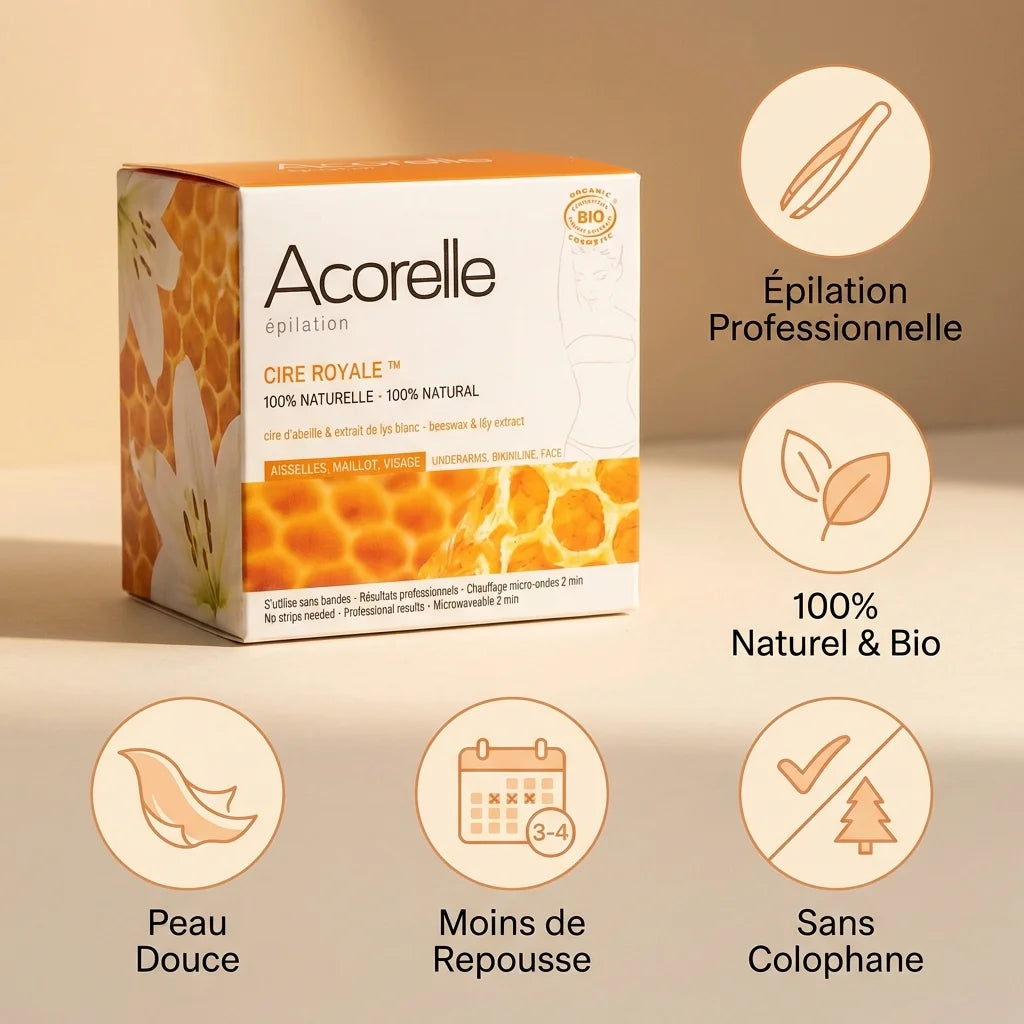 Cire Royale Bio Acorelle 100g - Épilation naturelle sans colophane pour peau douce