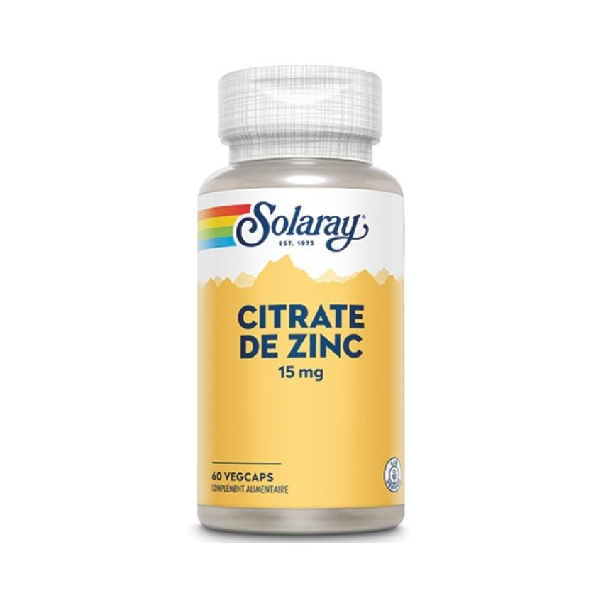 Une boite de Citrate de Zinc de 15 mg de la marque Solaray en 60 capsules végétales
