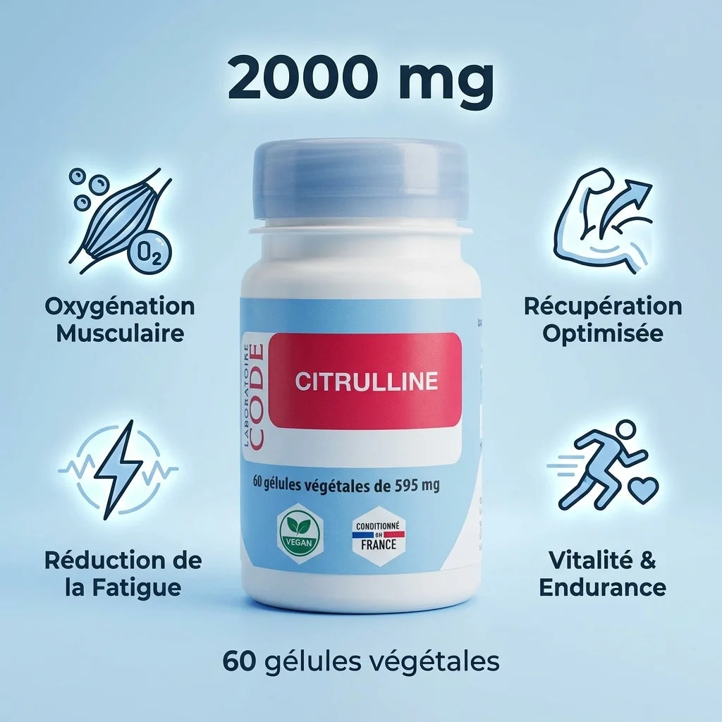 Citrulline 2000 mg Laboratoire Code - 60 gélules avec bénéfices oxygénation et récupération musculaire