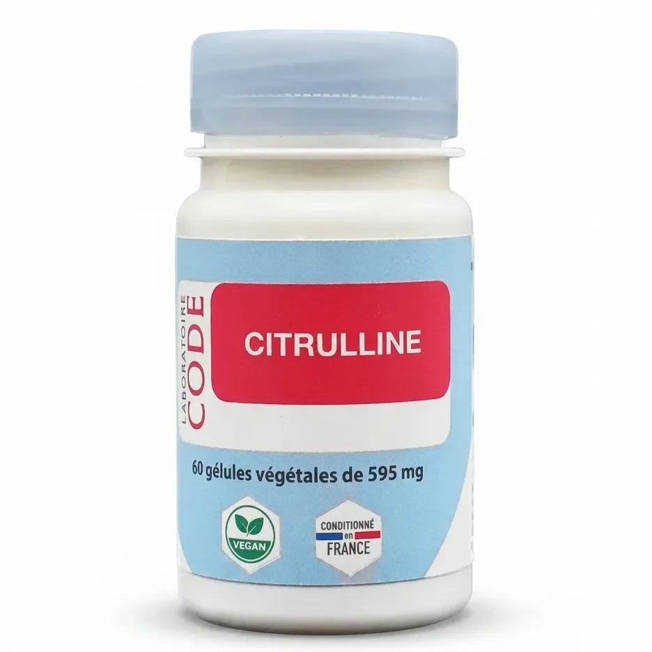 Citrulline 2000 mg 60 gélules Laboratoire Code, bouteille blanche avec bouchon bleu