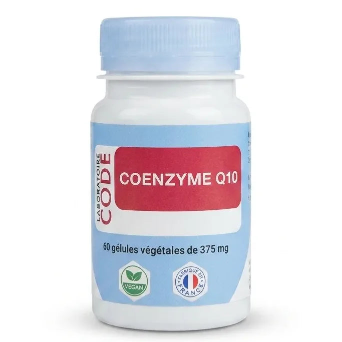 Bouteille Coenzyme Q10 ubiquinone 60 gélules Laboratoire Code, certifiée vegan et fabriquée en France