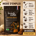 COFFEE BOOST café aux champignons adaptogènes French Mush, mode d'emploi 4 étapes, 20 doses