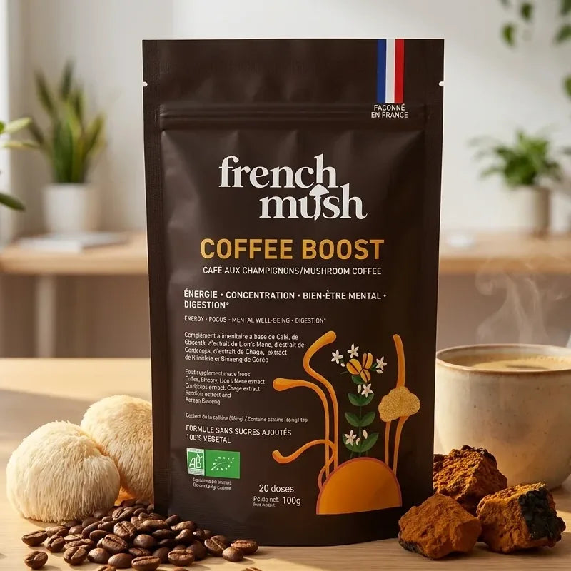 Café aux champignons adaptogènes French Mush COFFEE BOOST avec tasse et grains de café