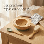 Coffret Bambout'chou Grenouille Cap Bamboo - Set repas bébé bambou avec bol, cuillère et brosse