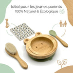 Coffret Bambout'chou Grenouille Cap Bamboo - Set repas bébé écologique en bambou avec bol, cuillère et brosse
