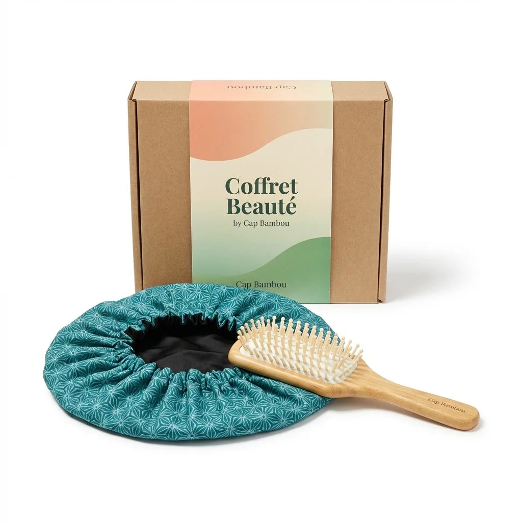 Coffret Beauté Cap Bambou avec bonnet cheveux et brosse bambou naturelle