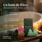 Coffret de bombes de bain Ancien Wisdom Pain d'épices de Noël : 4 pièces, bombes roses et vertes dans un décor festif