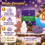 Coffret Noël Fun Ancient Wisdom : 4 bombes de bain (bonhomme pain d'épice, bonhomme de neige, sapin, lune étoilée) et mode d'emploi