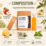 Coffret Découverte Routine Bio Archie 14 jours avec ingrédients naturels: vinaigre de cidre, gingembre, citron et passiflore