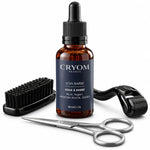 Coffret soin barbe homme 4 en 1 avec huile, ciseaux, brosse et dermaroller professionnel
