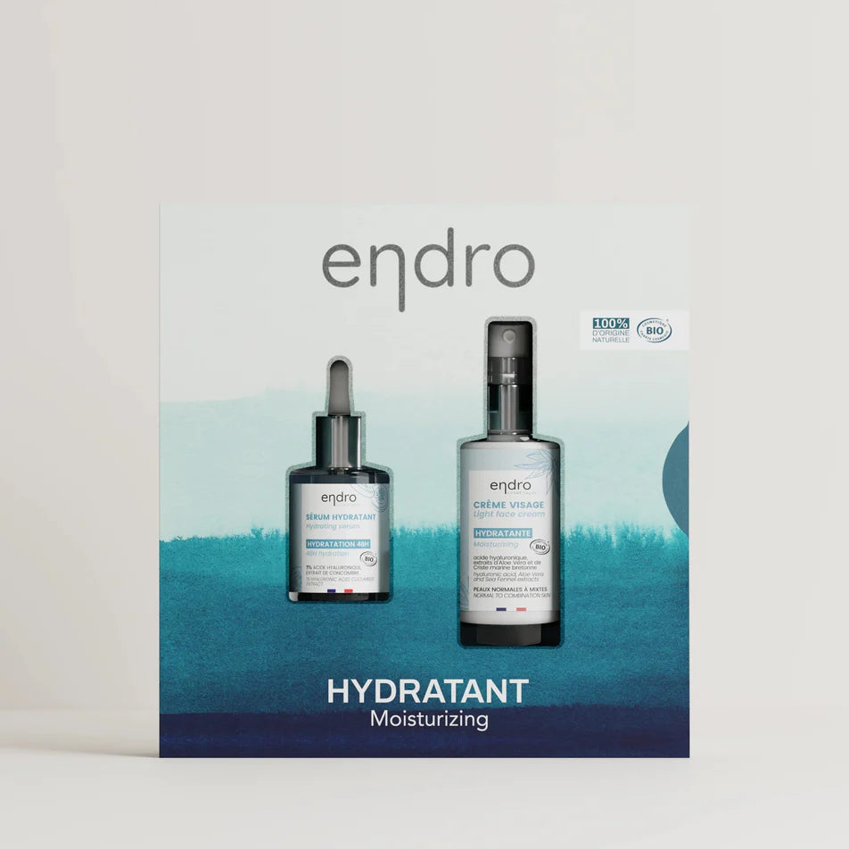Un Coffret Hydratation Endro comprenant un Sérum et une Crème Visage