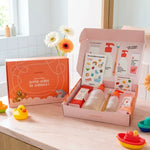 Coffret Kids Ma 1ère Routine Hygiène Pimpant avec dentifrice et gel douche 2en1 sur marbre rose