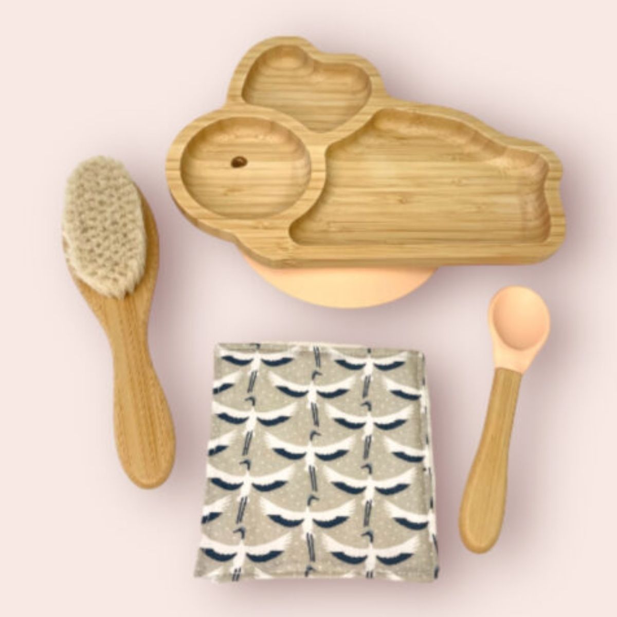 Coffret Bambout'chou Lapin Cap Bamboo avec assiette, cuillère et accessoires en bamboo