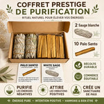 Coffret Prestige purification avec 2 Sauge blanche et 10 Palo Santo, commerce équitable et récolte durable