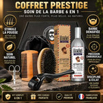 Coffret Prestige Soin Barbe 6 en 1 avec accessoires et bénéfices : pousse, densité, soin naturel