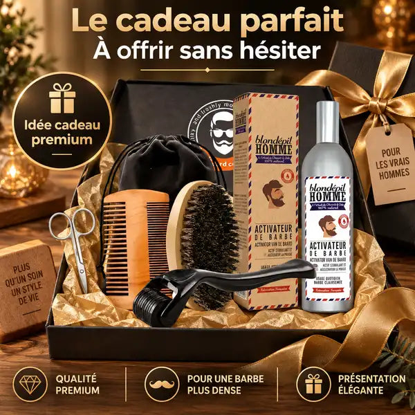 Coffret Prestige Soin Barbe 6 en 1 avec outils grooming et emballage cadeau luxe