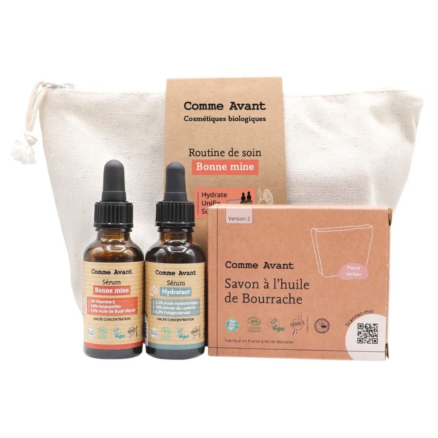 Un coffret routine de soin bonne mine de la marque comme avant