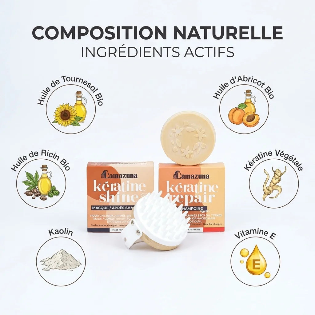 Coffret Trio Cocooning Lamazuna - Shampoing solide, masque et brosse bambou avec ingrédients naturels