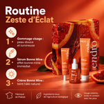Coffret Zeste d'Éclat bio Endro : gommage, sérum et crème visage, routine en 3 étapes sur fond orangé