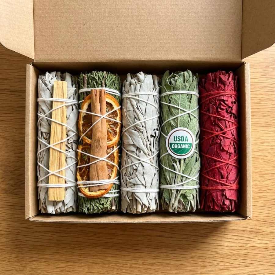 Un coffret découverte de 5 sauges différentes, vue de dessus