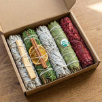 Un coffret découverte de 5 sauges différentes, vue de biais